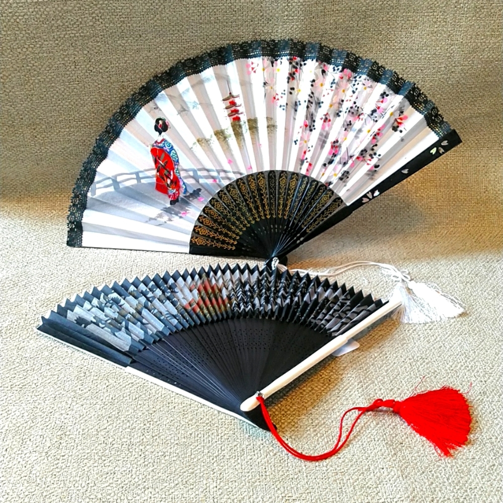 2 Vintage Oriental Hand Fans